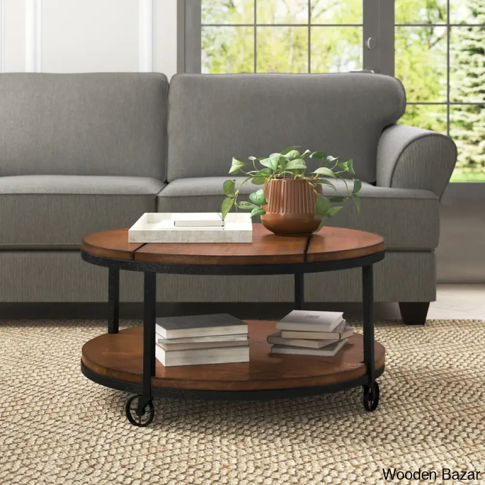 Creola Wheel Coffee Table With Storage And Center