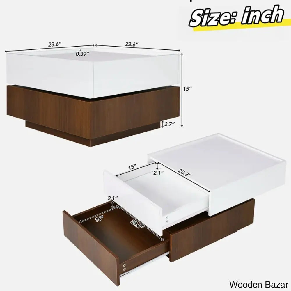 Curreyl Square 360° Rotating Coffee And Center Table With 2 Drawers