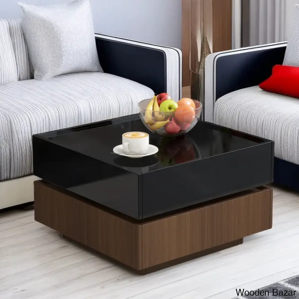 Curreyl Square 360° Rotating Coffee And Center Table With 2 Drawers