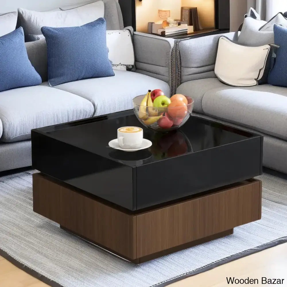 Curreyl Square 360° Rotating Coffee And Center Table With 2 Drawers