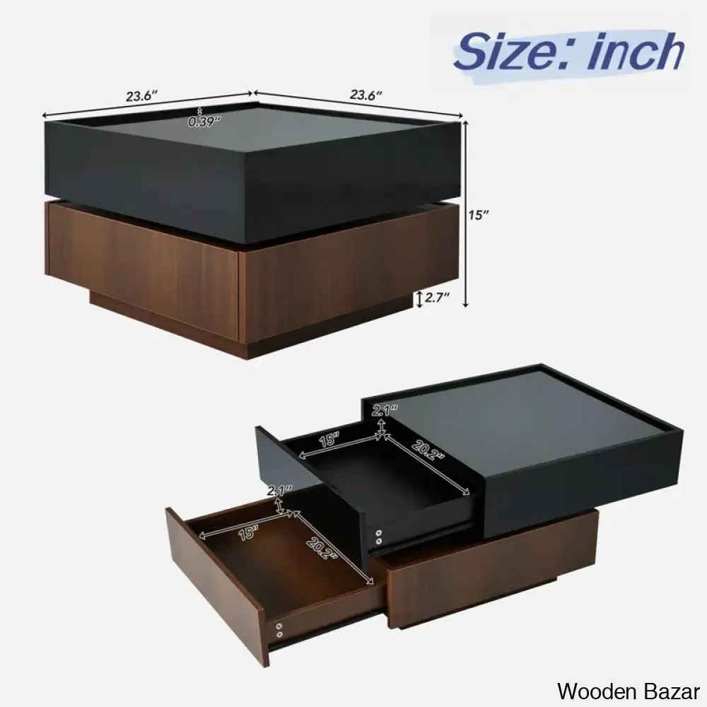 Curreyl Square 360° Rotating Coffee And Center Table With 2 Drawers