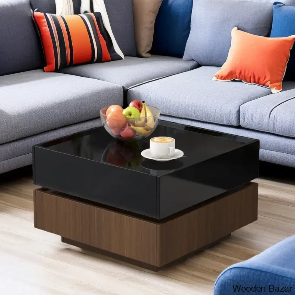 Curreyl Square 360° Rotating Coffee And Center Table With 2 Drawers