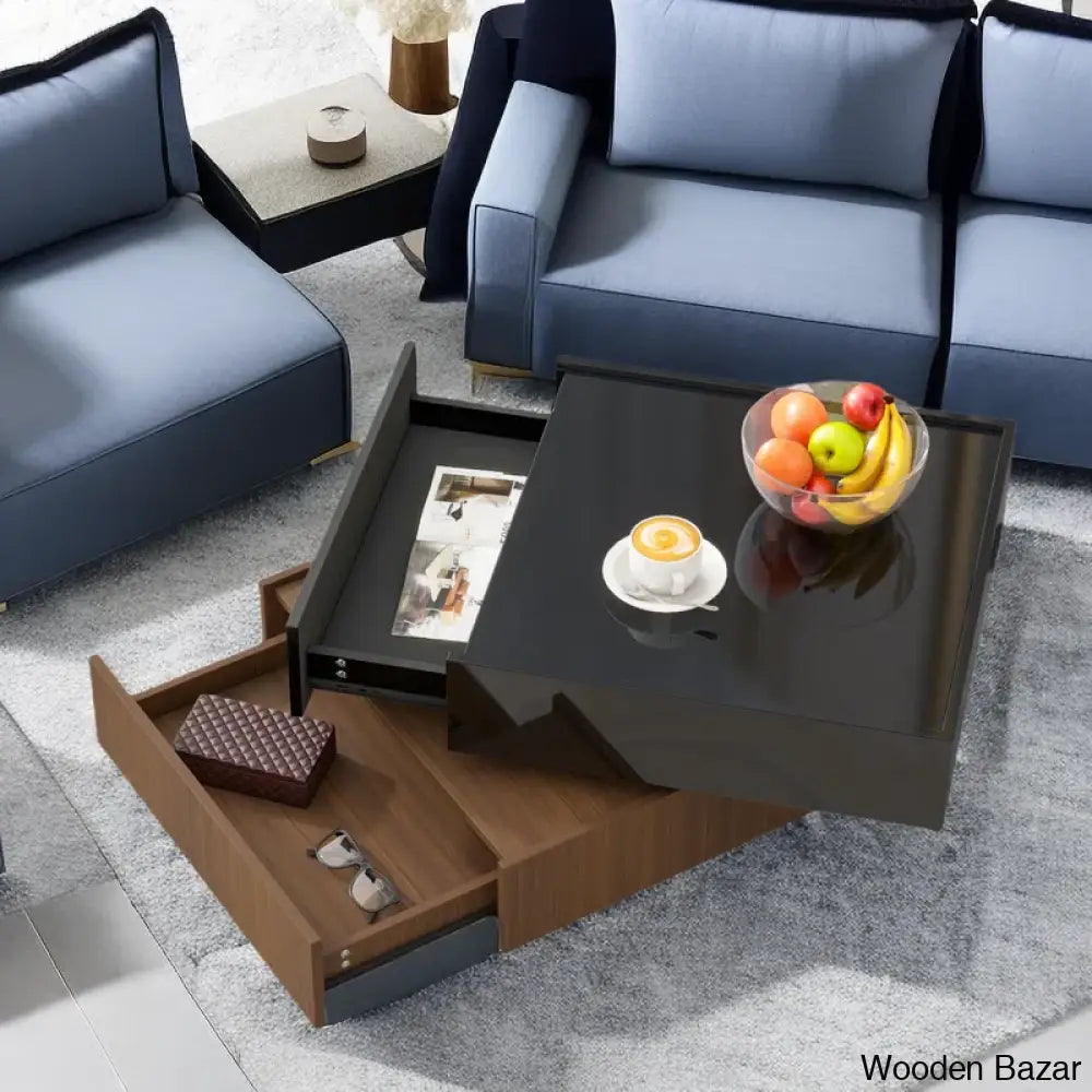 Curreyl Square 360° Rotating Coffee And Center Table With 2 Drawers