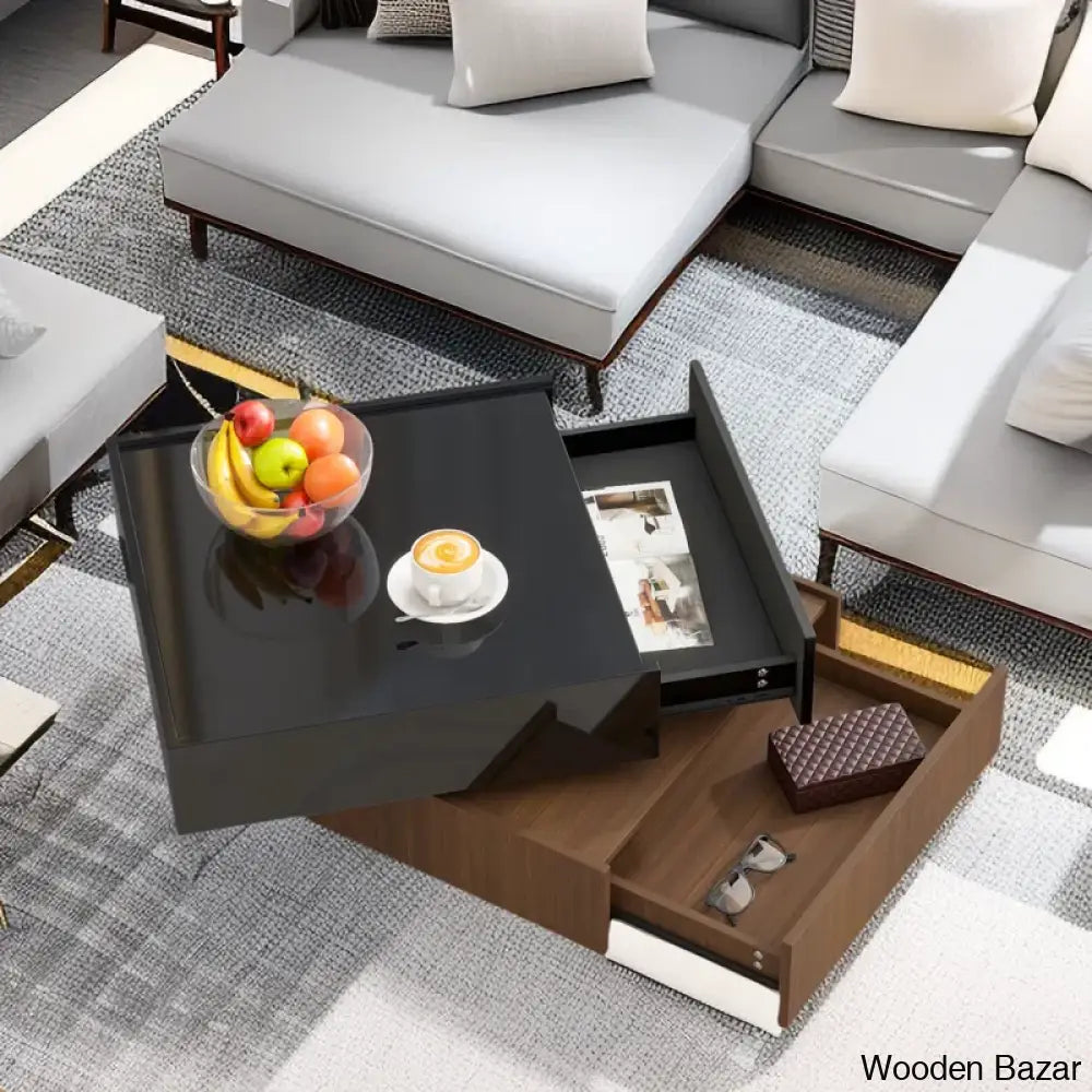 Curreyl Square 360° Rotating Coffee And Center Table With 2 Drawers