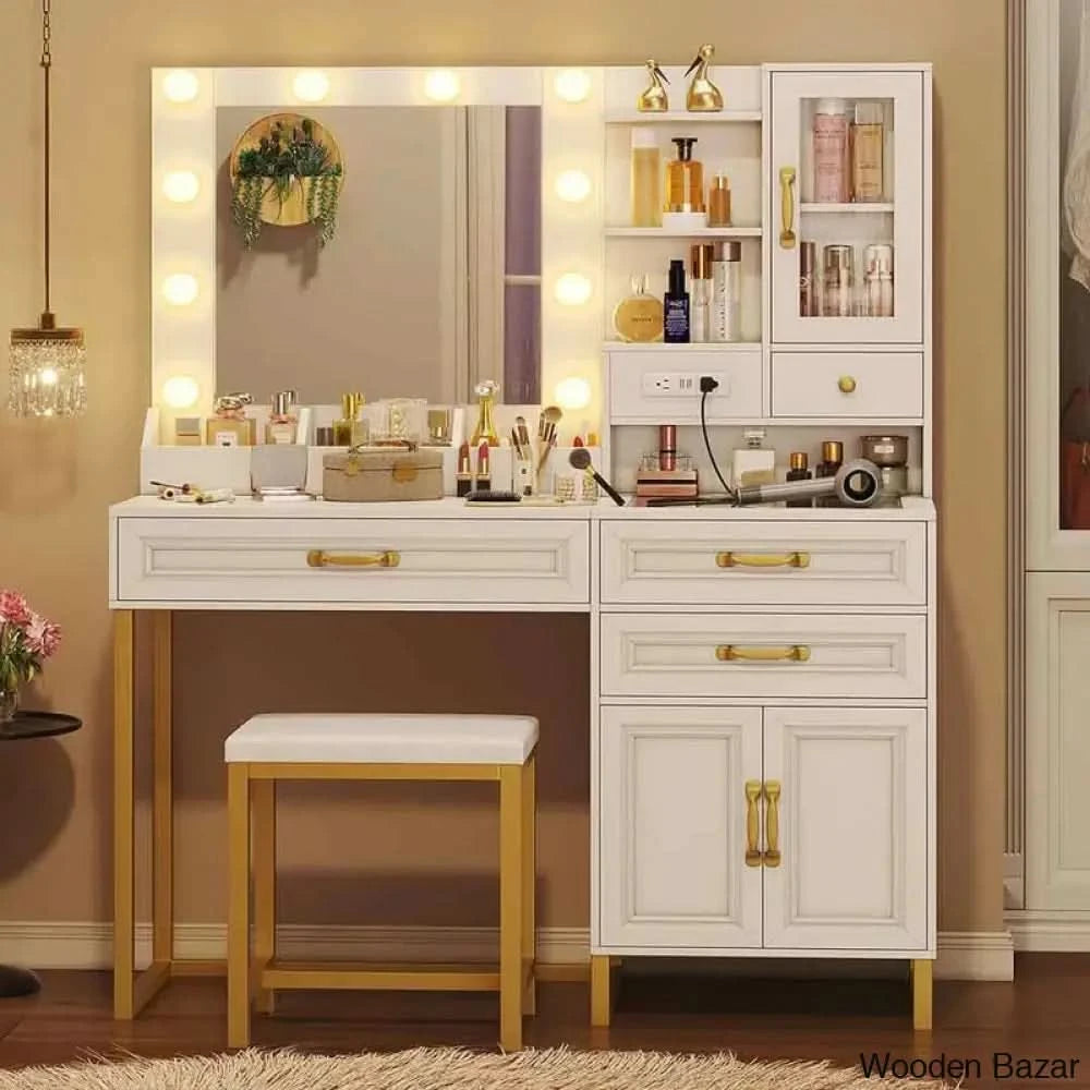 Dacorion Vanity Dressing table with mirror, lights and stool