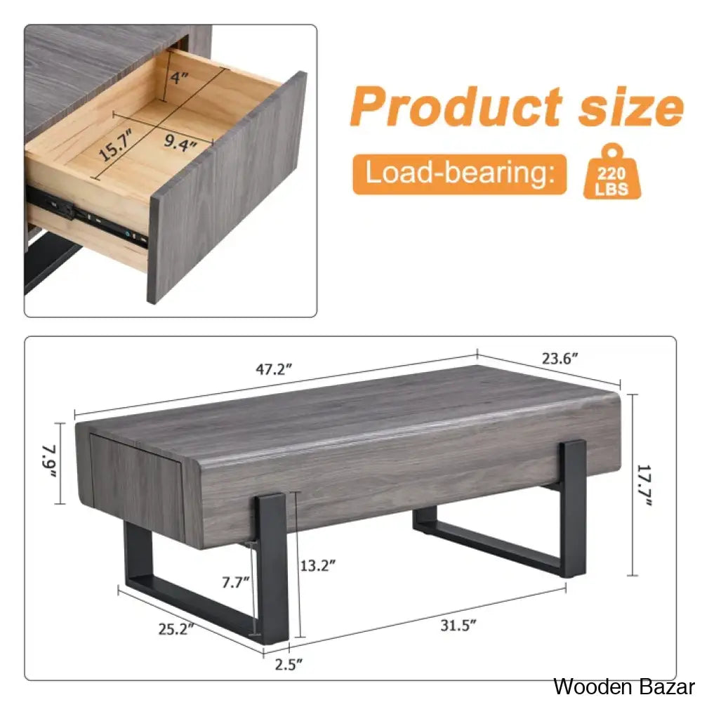 Dacye Farmhouse Coffee And Center Table With A Drawer