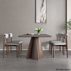 Daelen 6 Seater Stone Top Pedestal Dining Set - Wooden Bazar