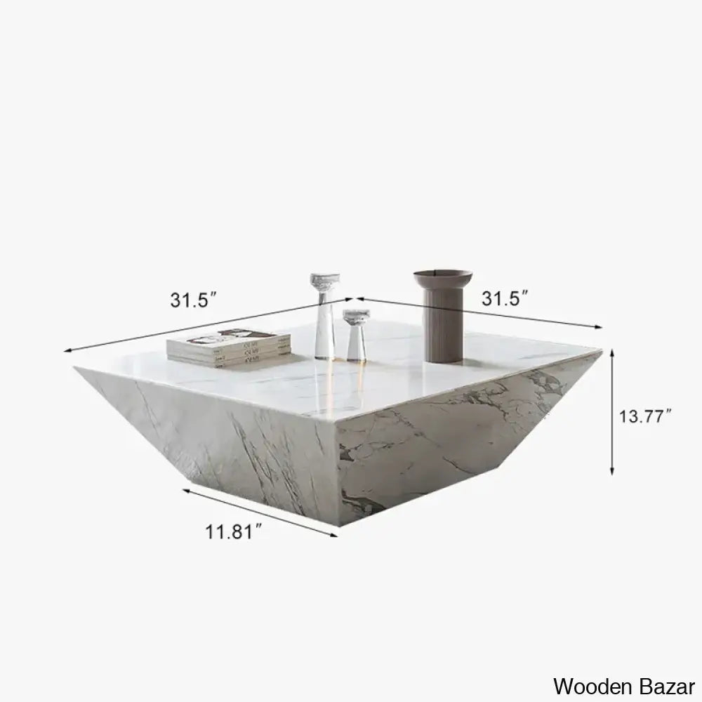 Daineray Modern Drum Coffee And Center Table Trapezoid Faux Marble Fully-Assembled