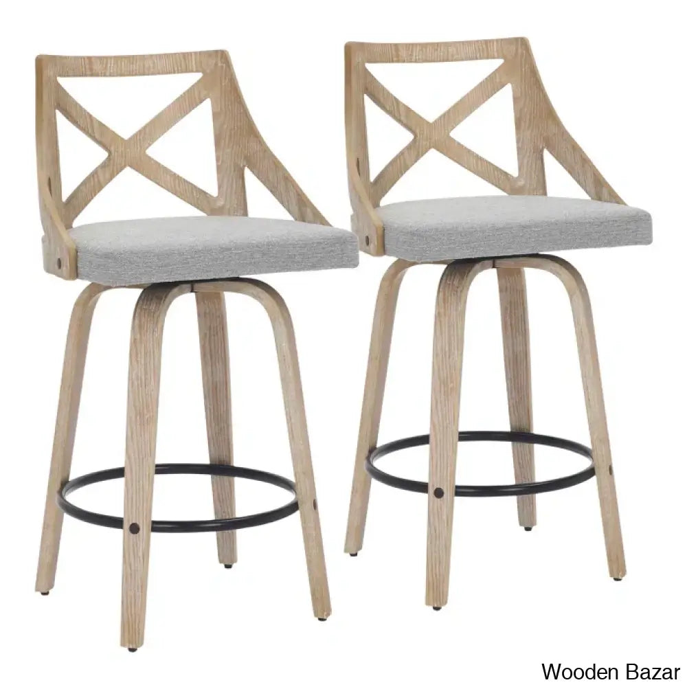 Danniea Swivel 25.5’’ Counter And Bar Stool (Set Of 2) Light Gray Wood /