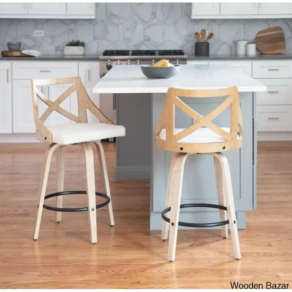 Danniea Swivel 25.5’’ Counter And Bar Stool (Set Of 2) White Washed Wood / Light Gray