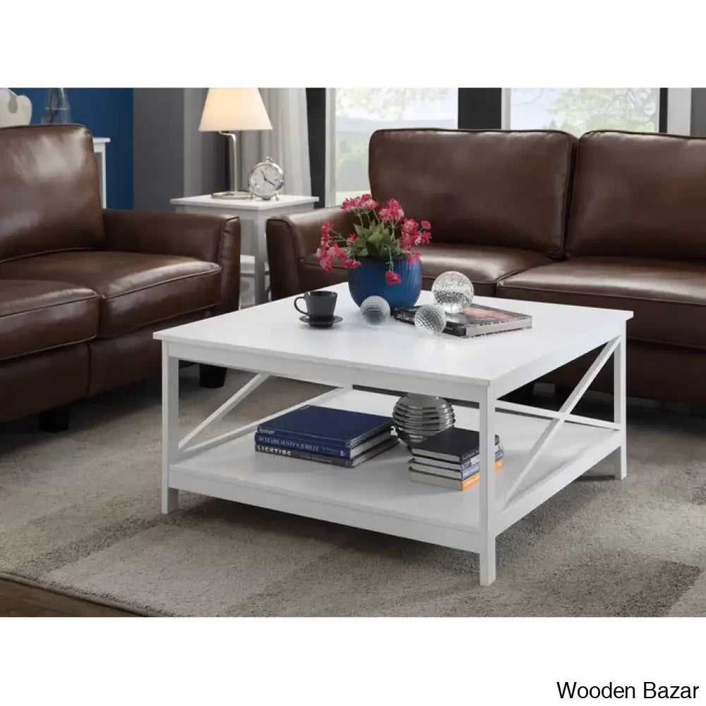 Dareky Coffee And Center Table White Top/White Base