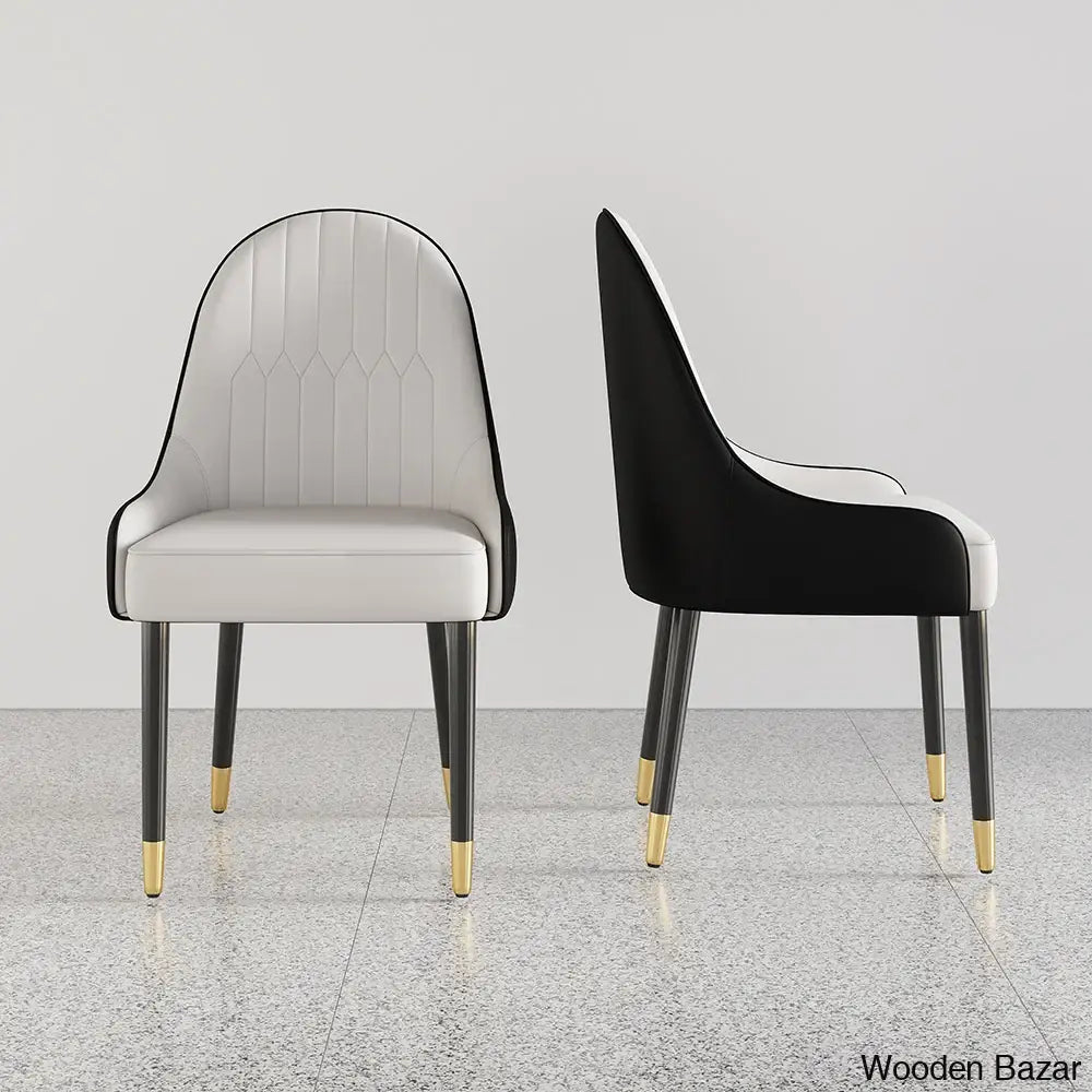 Darg Modern Dining Chairs (Set Of 2) With Pu Leather In White & Black With Sleek Metal Legs