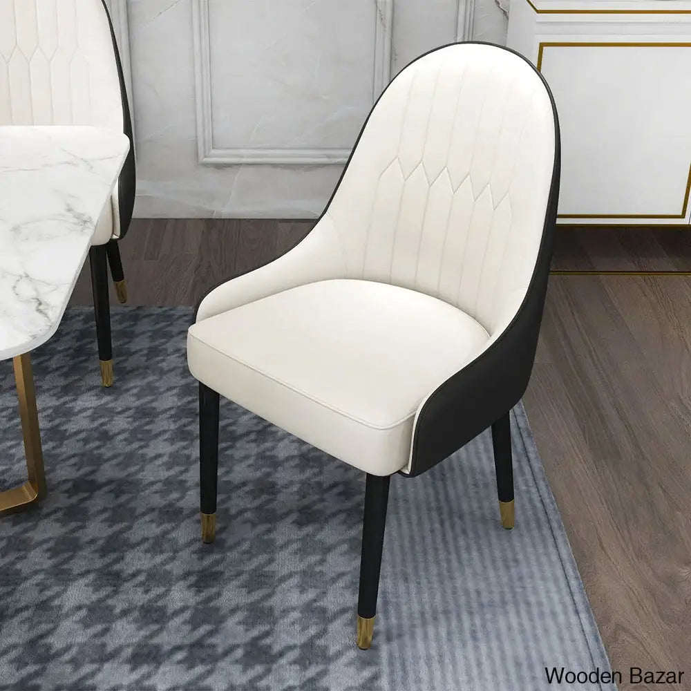 Darg Modern Dining Chairs (Set Of 2) With Pu Leather In White & Black With Sleek Metal Legs