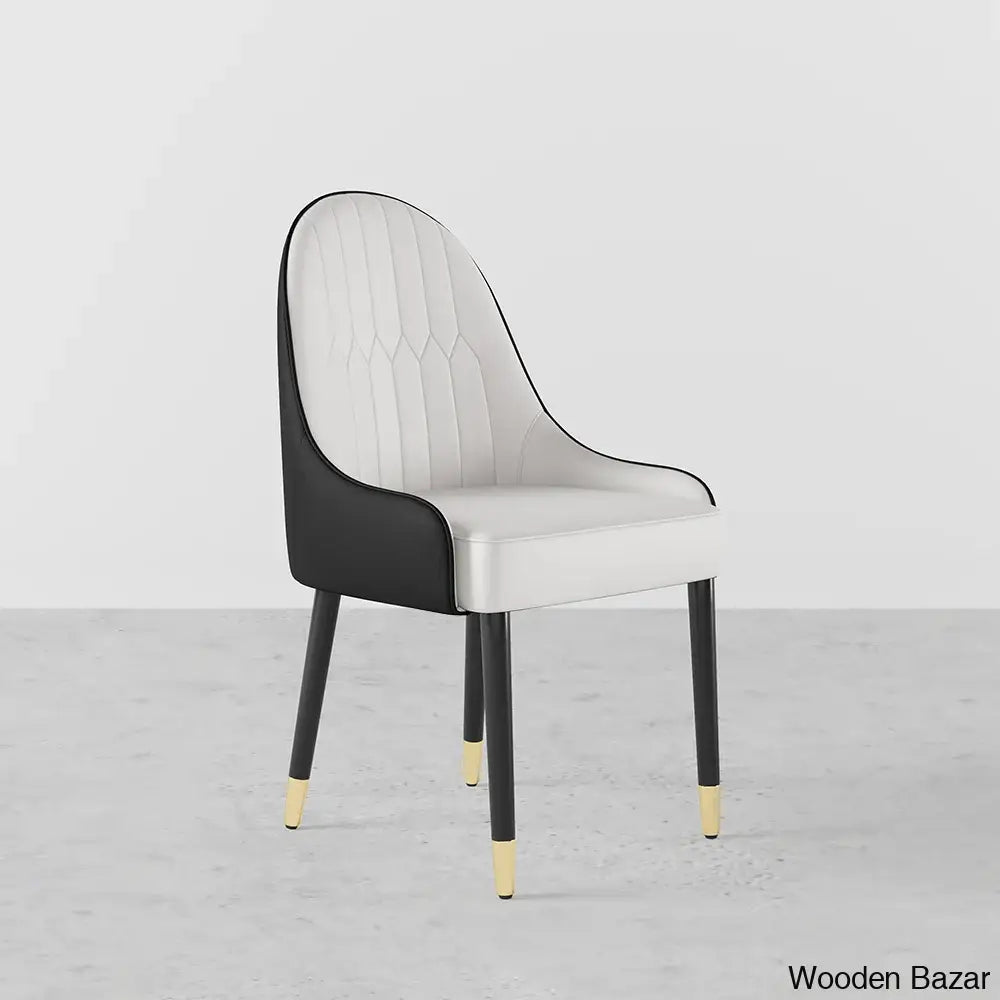 Darg Modern Dining Chairs (Set Of 2) With Pu Leather In White & Black With Sleek Metal Legs