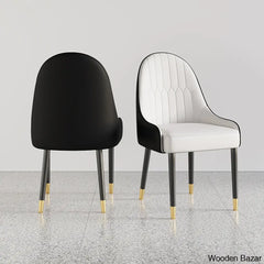 Darg Modern Dining Chairs (Set Of 2) With Pu Leather In White & Black With Sleek Metal Legs