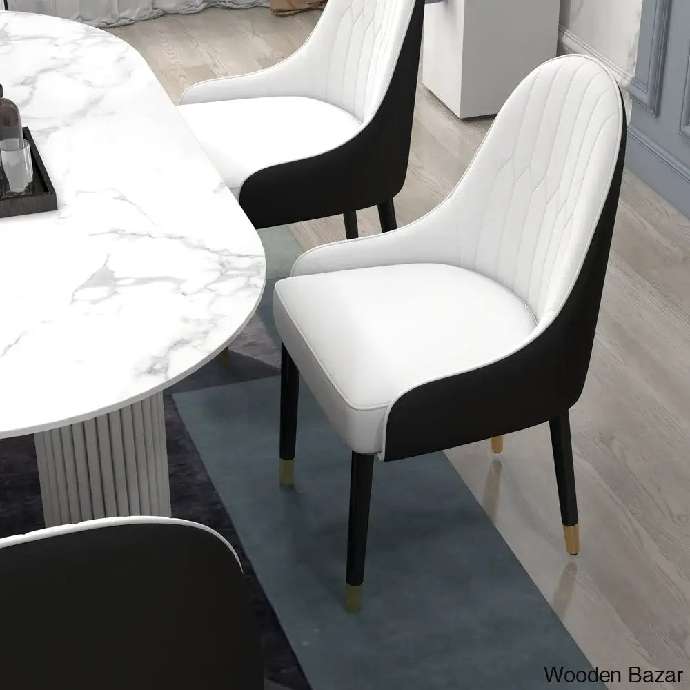 Darg Modern Dining Chairs (Set Of 2) With Pu Leather In White & Black With Sleek Metal Legs