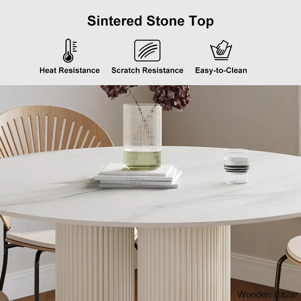 Darleen Modern Oval Dining Table With White Sintered Stone Top And Three Sleek Legs