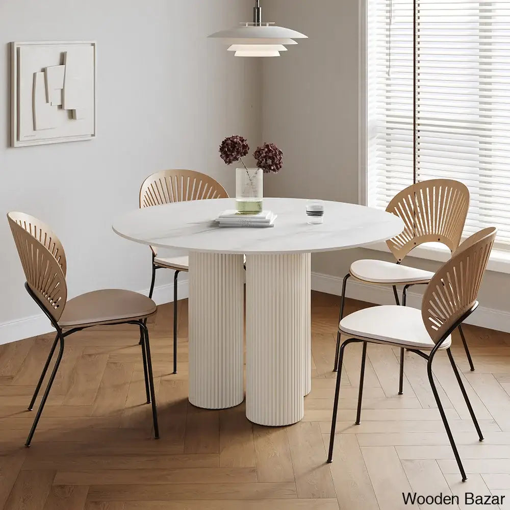 Darleen Modern Oval Dining Table With White Sintered Stone Top And Three Sleek Legs