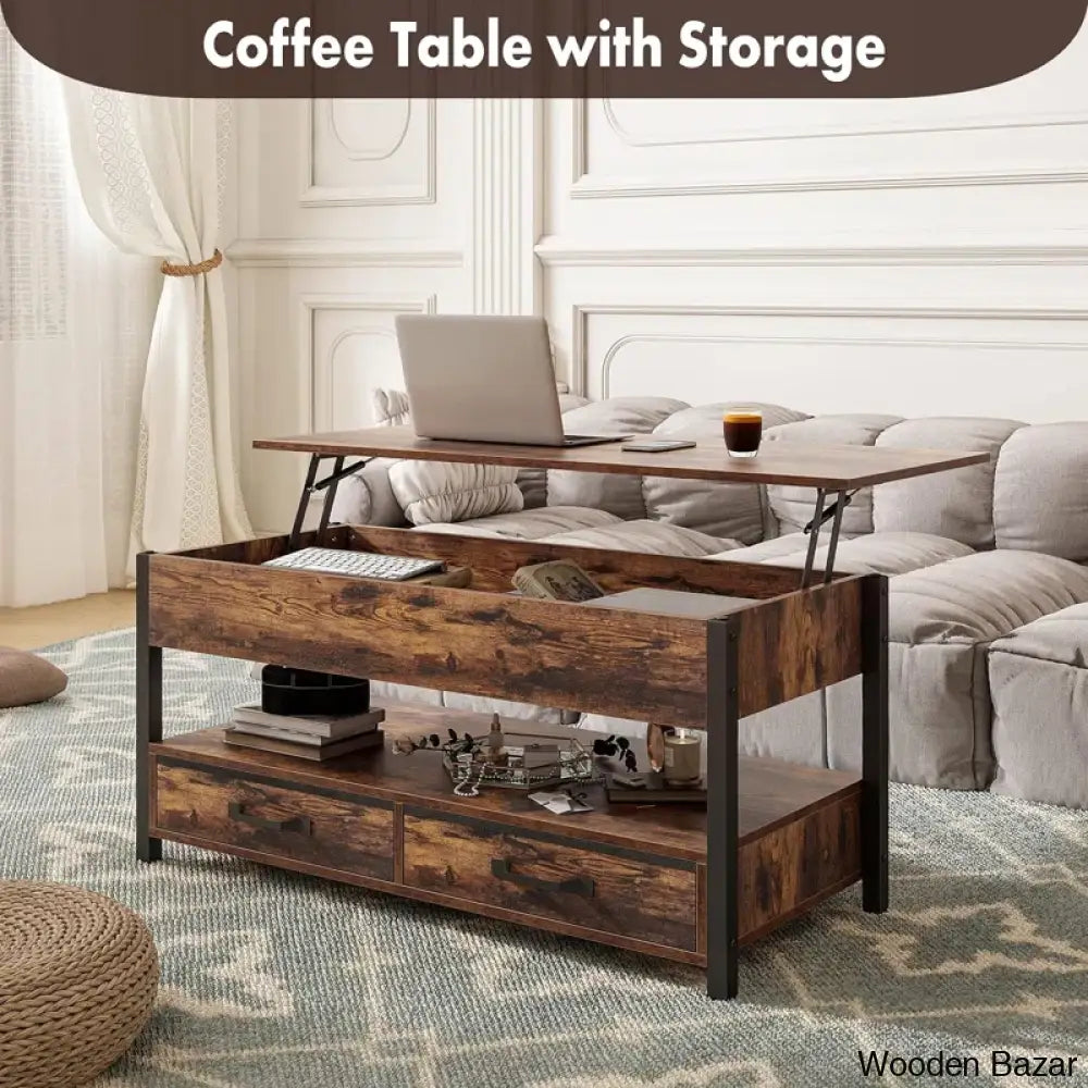 Darrelyne Coffee And Center Table Lift Top Multi-Function Convertible Tables Retro Central