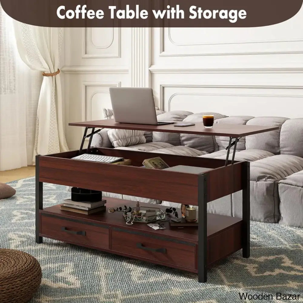 Darrelyne Coffee And Center Table Lift Top Multi-Function Convertible Tables Retro Central