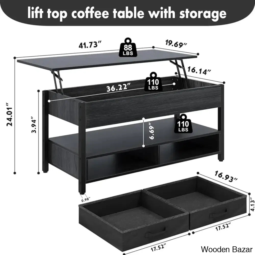 Darrelyne Coffee And Center Table Lift Top Multi-Function Convertible Tables Retro Central