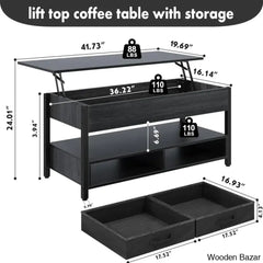 Darrelyne Coffee And Center Table Lift Top Multi-Function Convertible Tables Retro Central