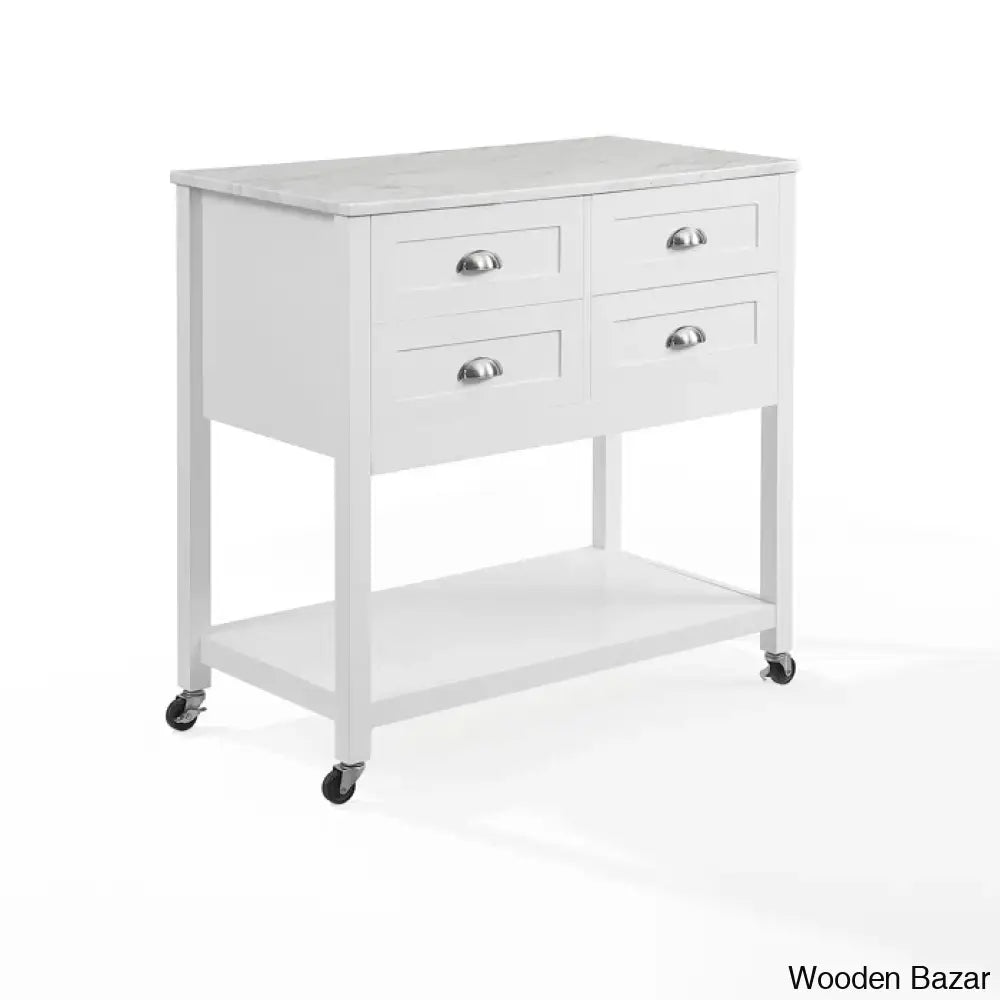 Deden Marble Top Kitchen Island Trolley Cart Cabinet Kitchen Island With Storage