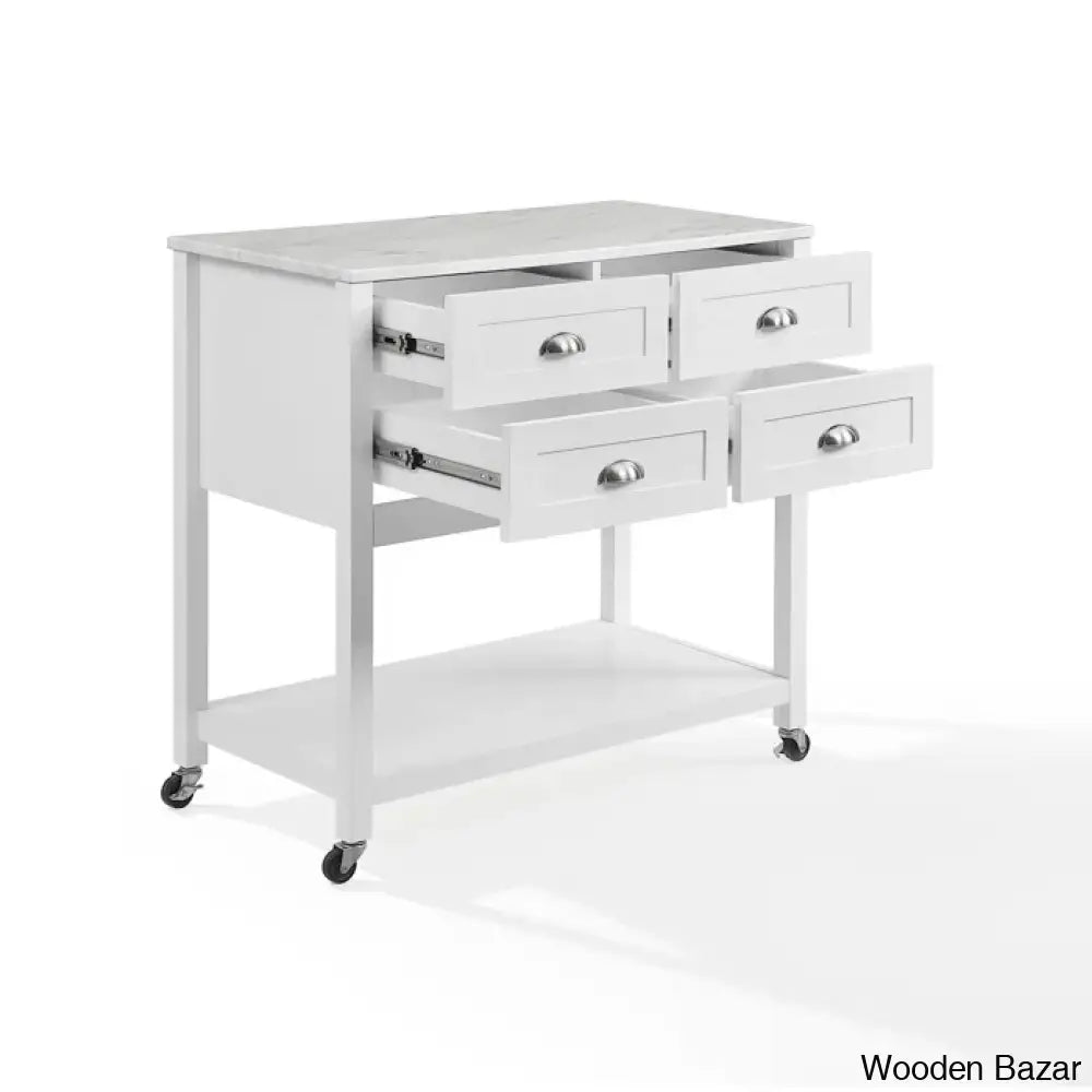 Deden Marble Top Kitchen Island Trolley Cart Cabinet Kitchen Island With Storage