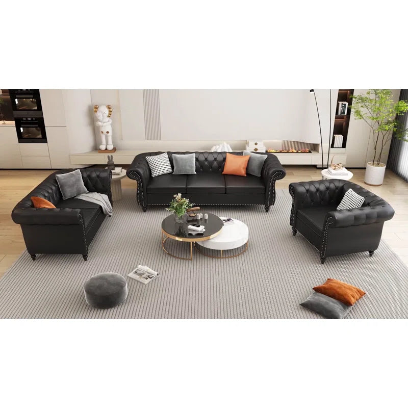 Brisnys 3 - Piece Faux Leather Living Room Luxury Sofa Set