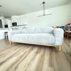Modern Boucle Sofa with Solid Wood Base