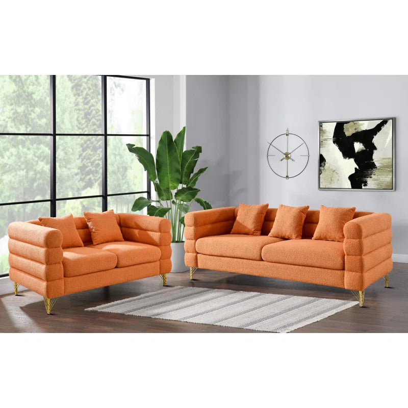 2 - Piece Living Room Set with Pillows and Metal Legs for Reception Room and Bedroom Luxury Sofa Set