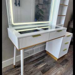 "48 Vanity Desk with 35" Large Lighted Mirror, 5 Drawers & Shelves