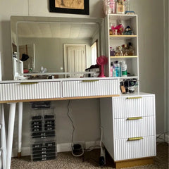 "48 Vanity Desk with 35" Large Lighted Mirror, 5 Drawers & Shelves
