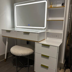 "48 Vanity Desk with 35" Large Lighted Mirror, 5 Drawers & Shelves