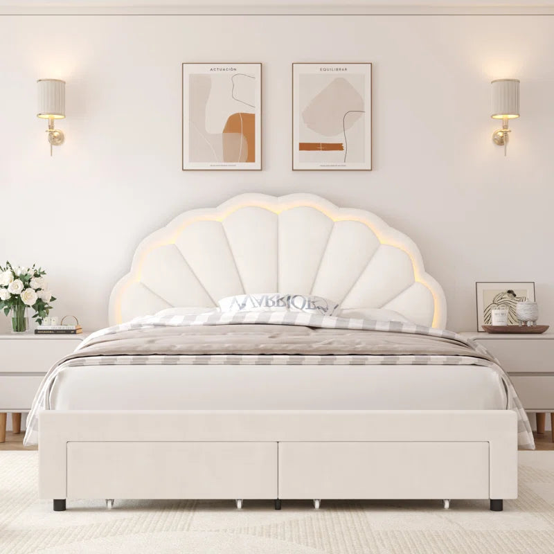 Shinuka Upholstered LED Bed Frame with Drawer & Adjustable Headboard