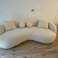 Curved Bouclé Sofa French-Inspired Elegance with Soft Textured Fabric