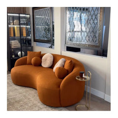 Curved Bouclé Sofa French-Inspired Elegance with Soft Textured Fabric