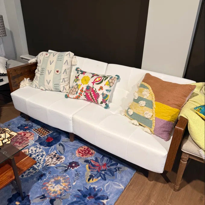 Cotton Fabric Cushion Back Upholstered Arm Sleeper Sofa