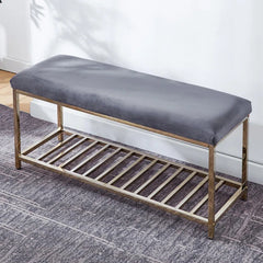 Icester Luxury Velvet Upholstered Bench with Gold Metal Frame