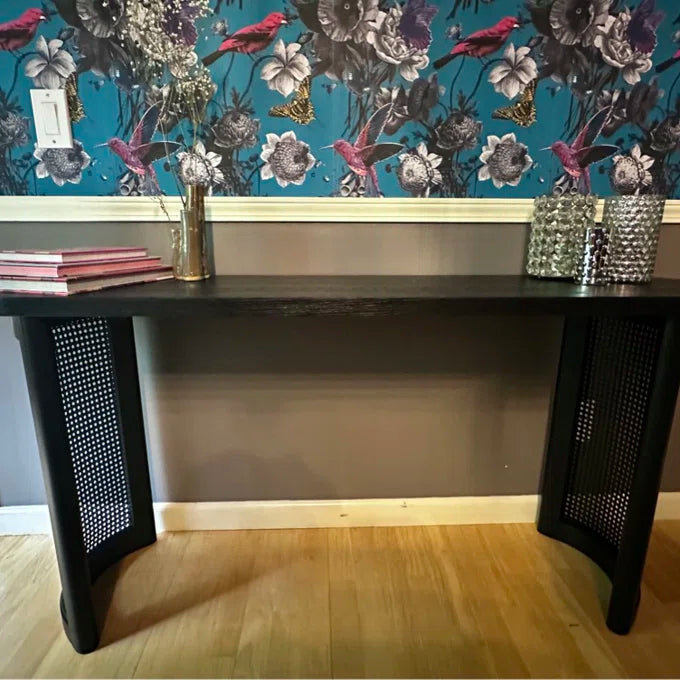 Solid White Oak Rattan Console Table – Stylish & Durable Design