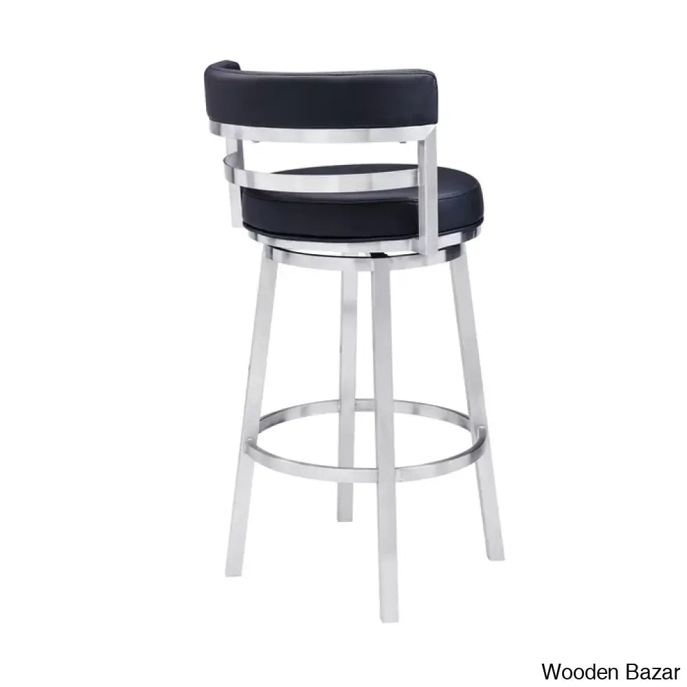 Deherreraz Modern Swivel Counter And Bar Stool With Open Low Back Footrest In Metal Faux Leather