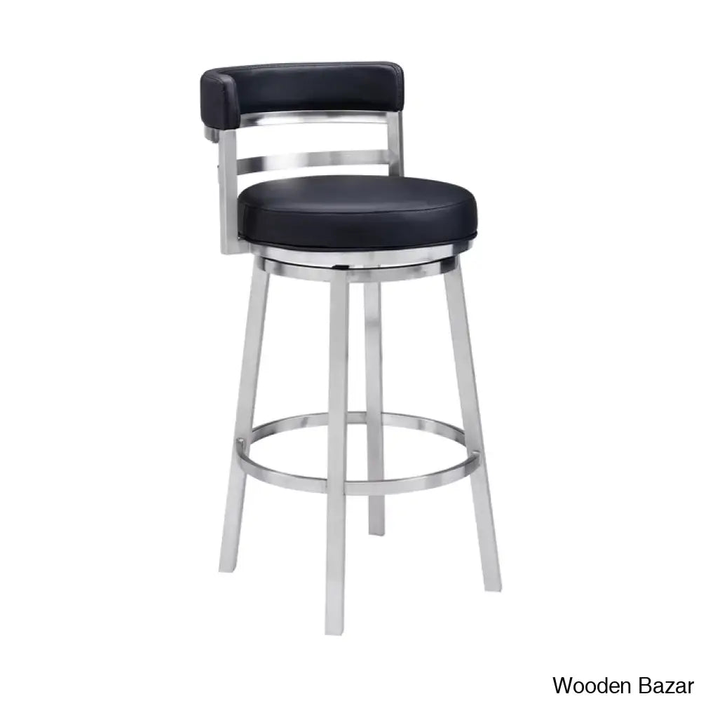 Deherreraz Modern Swivel Counter And Bar Stool With Open Low Back Footrest In Metal Faux Leather