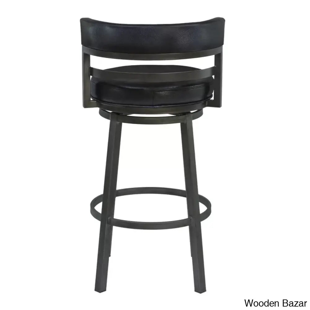 Deherreraz Modern Swivel Counter And Bar Stool With Open Low Back Footrest In Metal Faux Leather