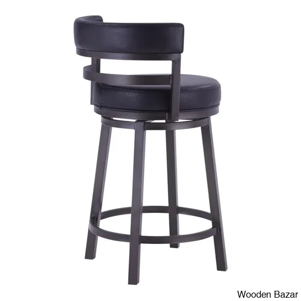 Deherreraz Modern Swivel Counter And Bar Stool With Open Low Back Footrest In Metal Faux Leather