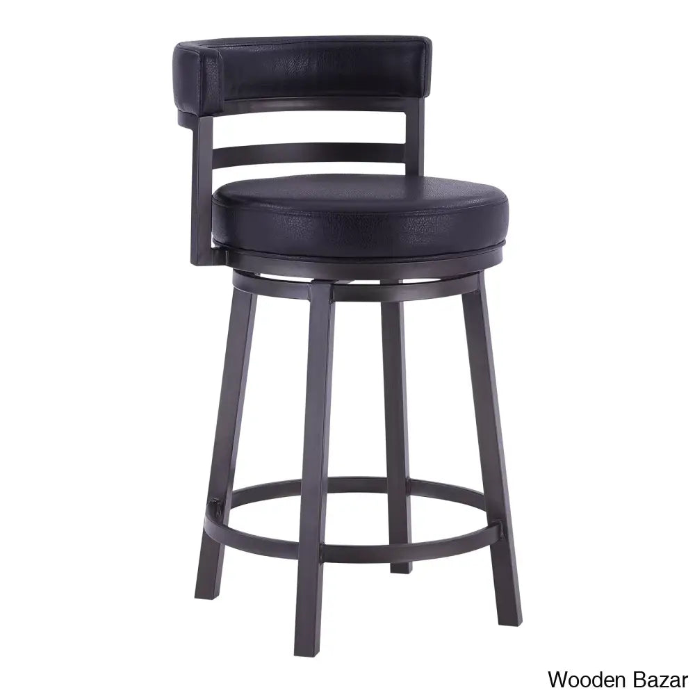 Deherreraz Modern Swivel Counter And Bar Stool With Open Low Back Footrest In Metal Faux Leather