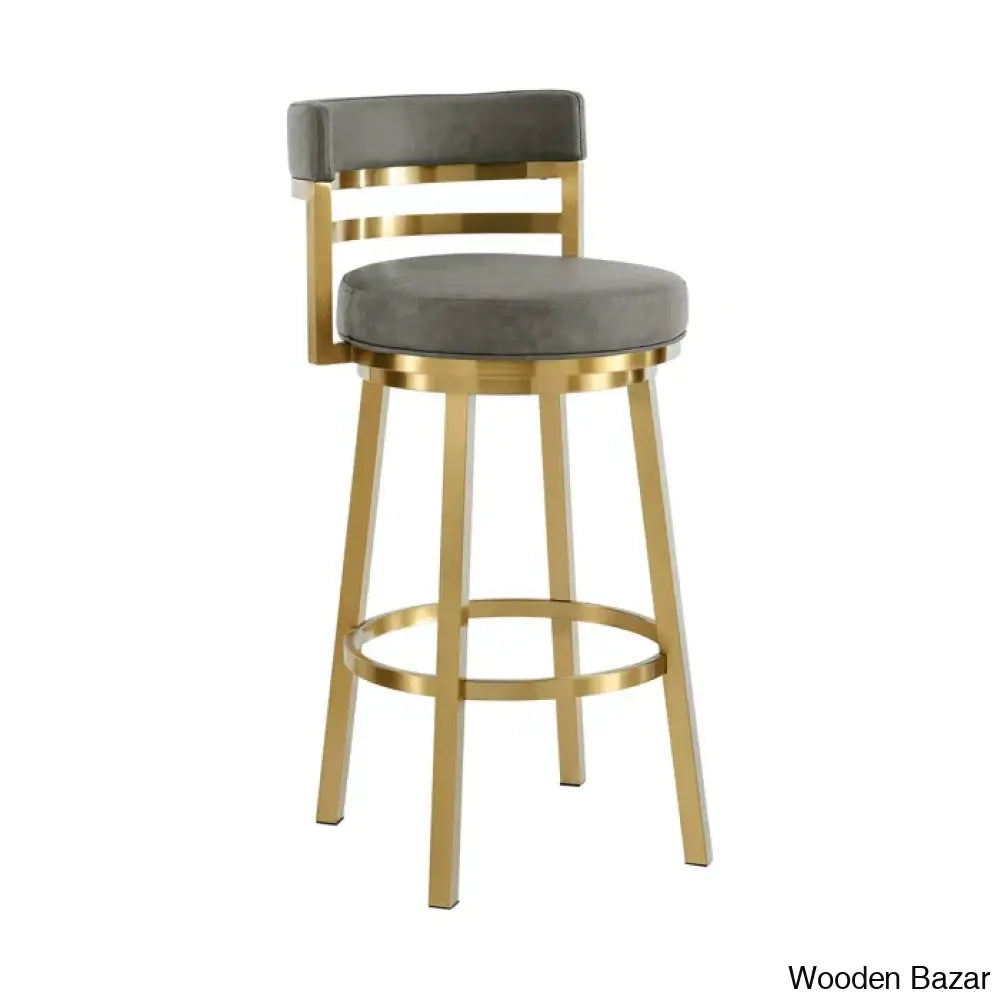 Deherreraz Modern Swivel Counter And Bar Stool With Open Low Back Footrest In Metal Faux Leather