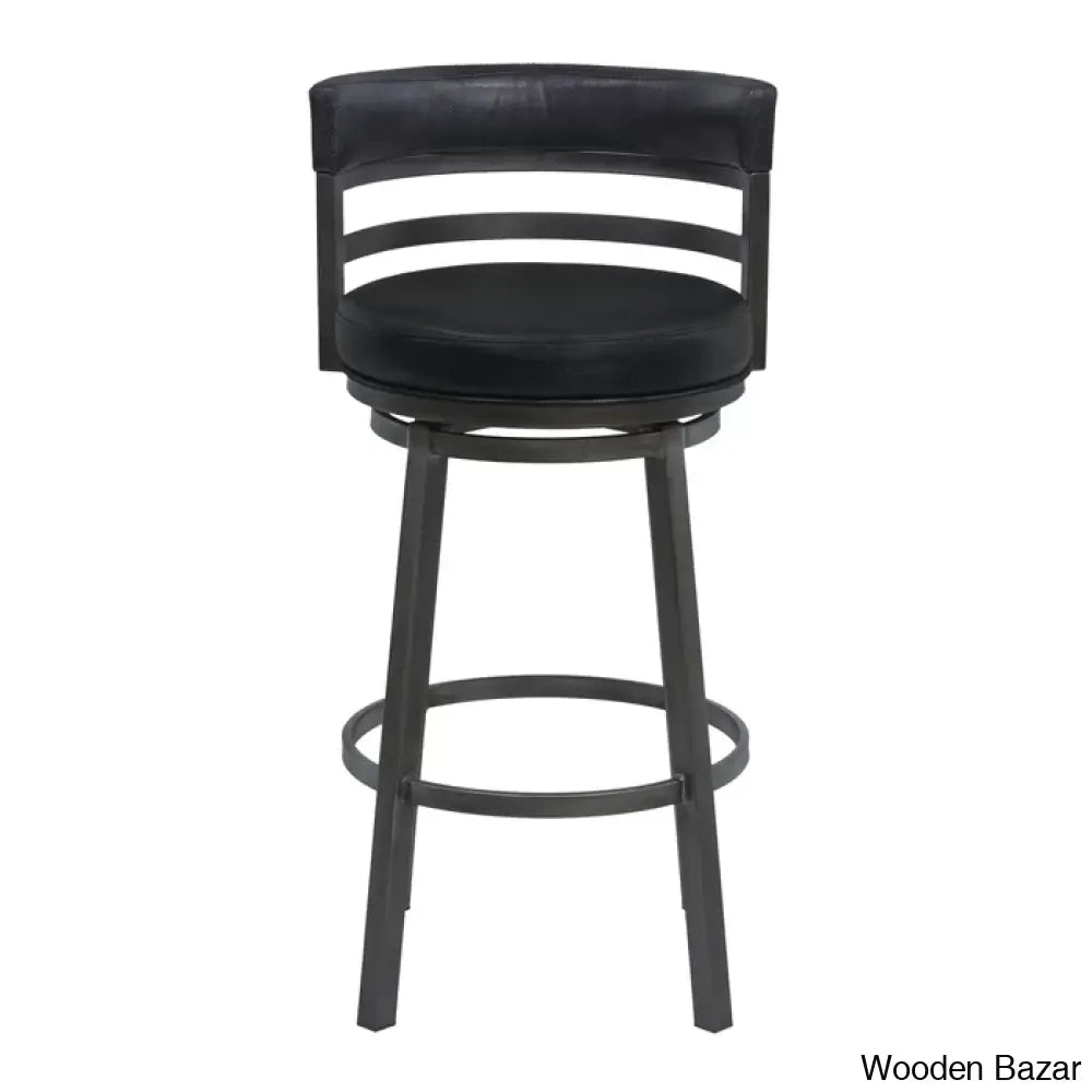 Deherreraz Modern Swivel Counter And Bar Stool With Open Low Back Footrest In Metal Faux Leather