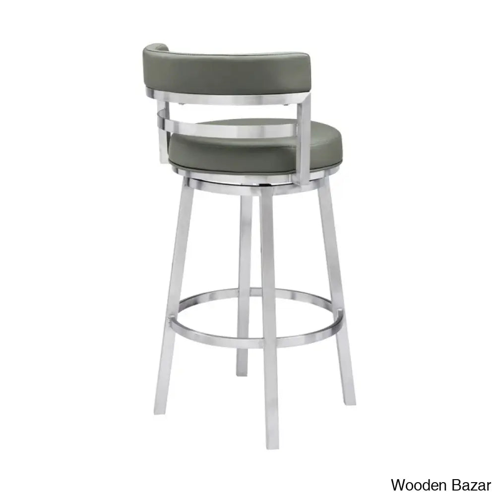 Deherreraz Modern Swivel Counter And Bar Stool With Open Low Back Footrest In Metal Faux Leather