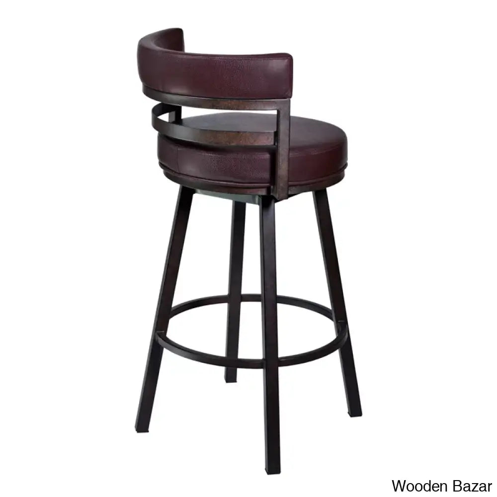 Deherreraz Modern Swivel Counter And Bar Stool With Open Low Back Footrest In Metal Faux Leather