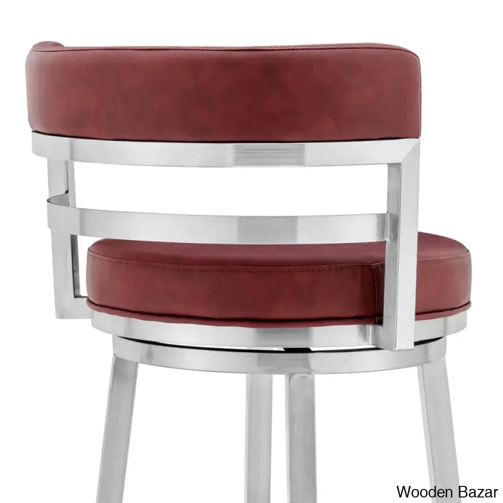 Deherreraz Modern Swivel Counter And Bar Stool With Open Low Back Footrest In Metal Faux Leather